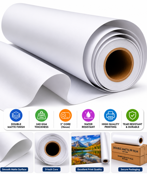 Double Matte Film, 3-in Core PP Film 36″x150′ (0.914m x 45.7m) 240 gsm