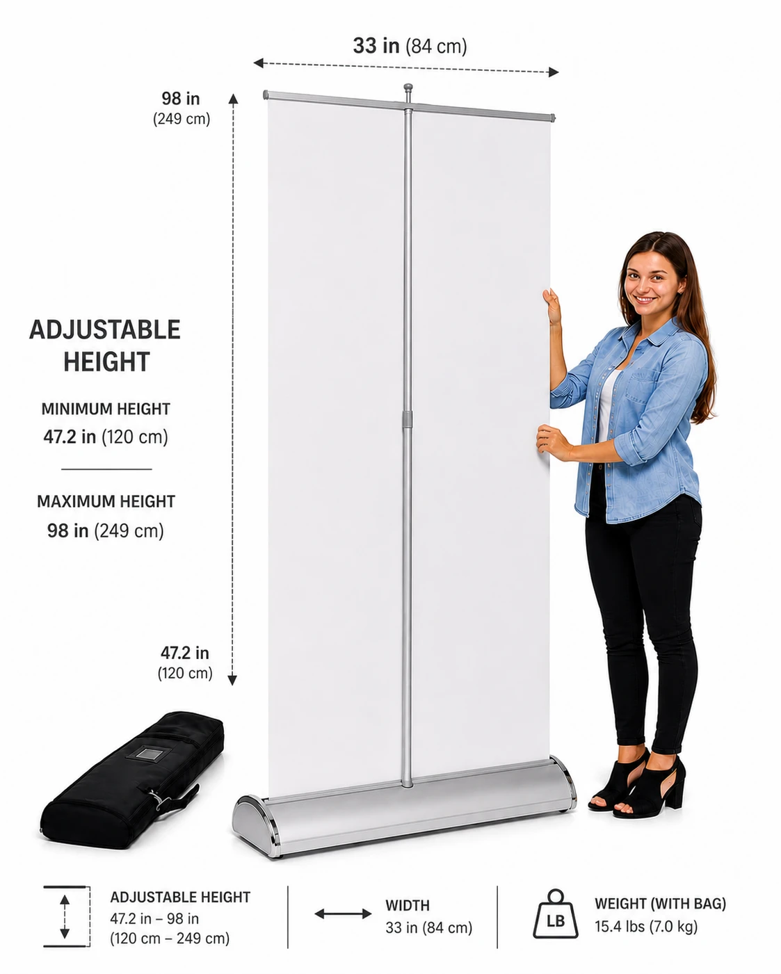 DELUX banner stand adjustable height: 33″x 98 - Image 2