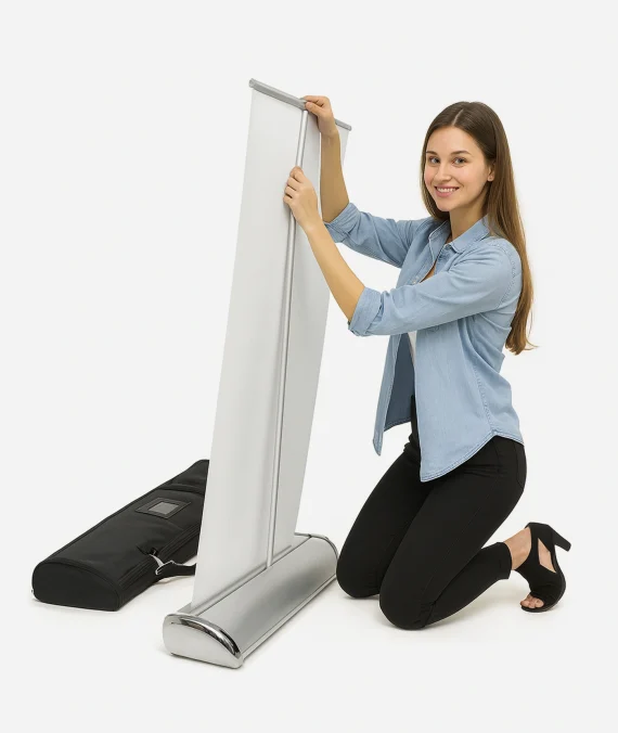 DELUX banner stand adjustable height: 33″x 98